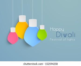 Colorful hanging decorative lights  for Subh Diwali (Happy Diwali) festival celebration in India. 