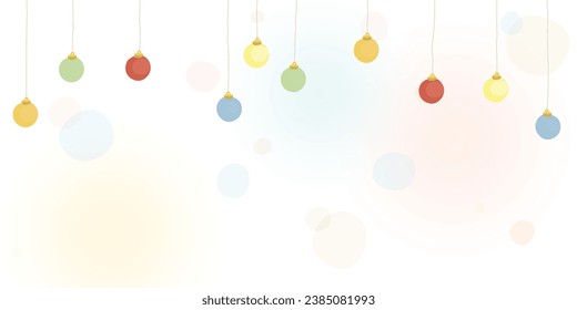 Colorful hanging evening balls with blurred background vector illustration childish style. Party background doodle lines template have blank space.