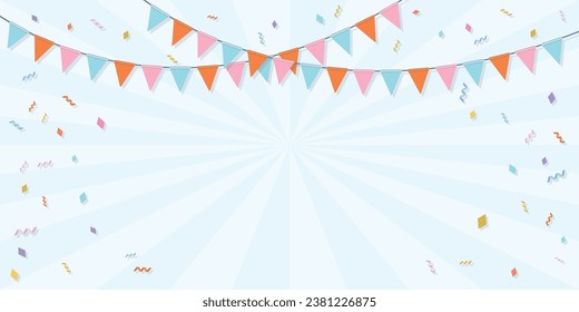 Colorful hanging flag garlands vector illustration. Party background template have blank space.