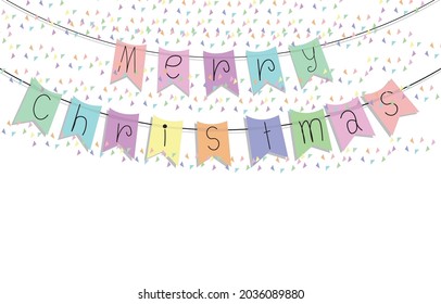 Colorful hanging flags decorated with Merry Christmas letters. vector illustration