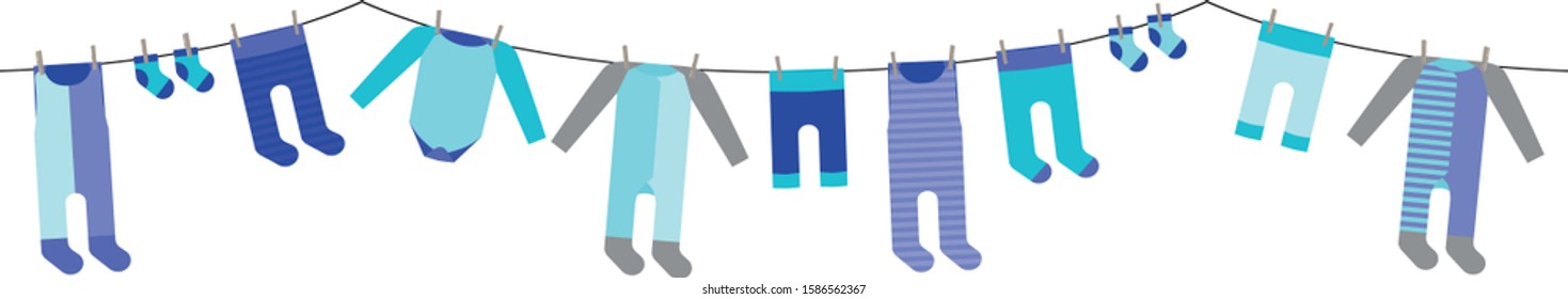 colorful hanging laundry for babyboy vector decorative garland isolated on white background