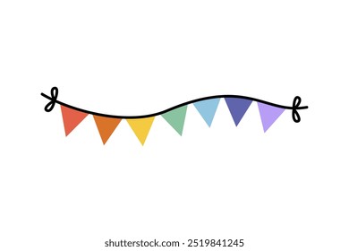 Colorful hanging party banner border. Holiday celebration, event, party, festival concept. Flat decorative vector design isolated illustration.