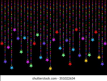 The colorful hanging stars on a black background