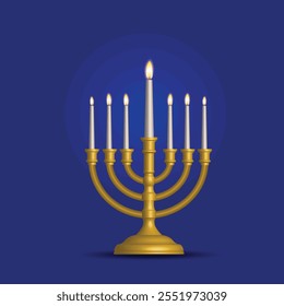 Colorful Hanukkah illustration featuring a menorah, gifts, and festive decorations. Celebratory elements highlight the joy and warmth of the holiday season.