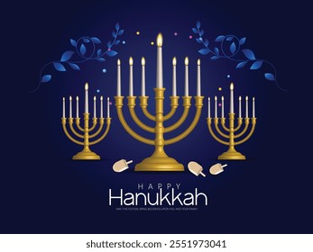 Colorful Hanukkah illustration featuring a menorah, gifts, and festive decorations. Celebratory elements highlight the joy and warmth of the holiday season.