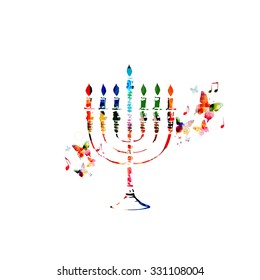 Colorful Hanukkah menorah with candles