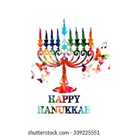 Colorful Hanukkah menorah with candles