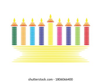 Colorful Hanukkah Menorah on White background
