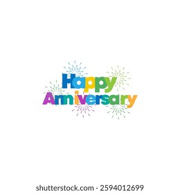 Colorful Happy Anniversary Celebration Fireworks Design Graphic