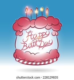Colorful happy birth day cake with blue background