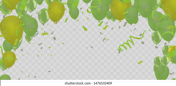 Colorful Happy Birthday. Announcement with balloon header background, confetti and gift box, design template for birthday celebration.