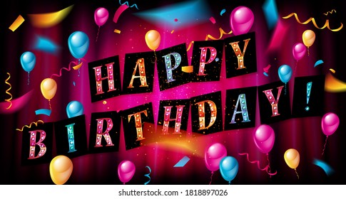 Colorful Happy Birthday. Announcement, poster, flyer, greeting card in a flat style. Vector illustration