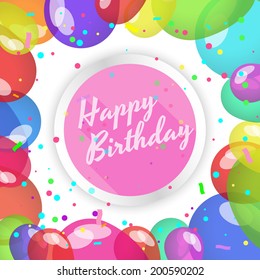 Colorful Happy Birthday card with balloons and confetti.