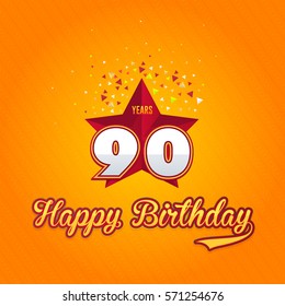 Colorful Happy Birthday Celebration Design, Age 90 Concept Greeting Card Template Orange Colors Background