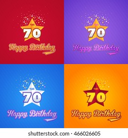 Colorful Happy Birthday Design, Age 70 Concept Greeting Card Template Set