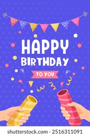 Colorful Happy Birthday Poster with Confetti. Vector illustration