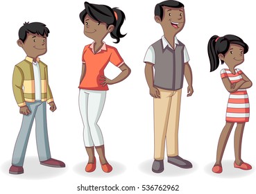 Colorful happy black people. Cartoon african american family.
