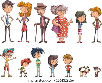 Colorful happy cartoon people. Big family.