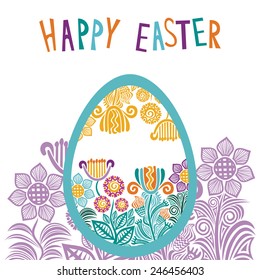 Colorful happy easter card with beautiful flowers vector illustration