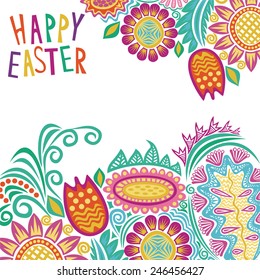 Colorful happy easter card with beautiful flowers vector illustration