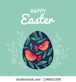 Colorful Happy easter card with text and egg with traditional pattern