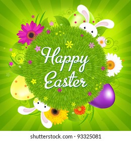 Colorful Happy Easter Card, Vector Illustration