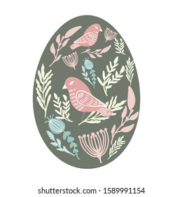 Colorful happy easter cards with flower, birds and egg