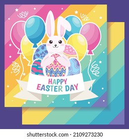 colorida tarjeta de feliz día de Pascua y diseño de banners 