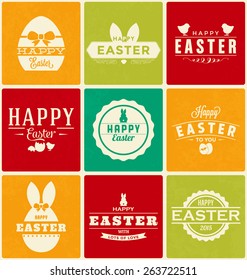Colorful Happy Easter Design Collection - A set of nine vintage style Easter Label Designs on brightly colored backgrounds