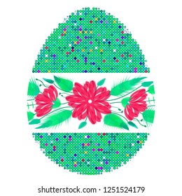 Colorful Happy Easter Egg for greeting card folk style