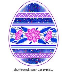 Colorful Happy Easter Egg for greeting card folk style