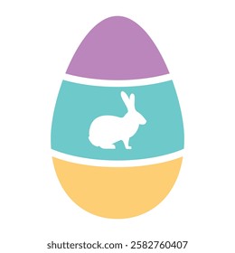 Colorful Happy Easter Egg White Bunny Silhouette and Three Distinct Horizontal Color Sections in Purple, Teal, and Yellow