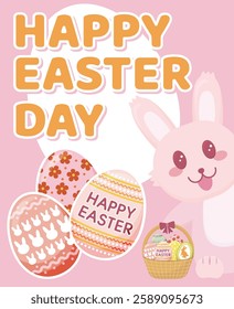 Colorful happy easter eggs and bunny