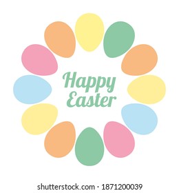 Huevos alegres y coloridos de Pascua Marco redondo sobre fondo claro. Imagen vectorial.