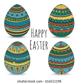 Colorful happy easter eggs set collection, vector illustration.