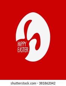 Colorful Happy Easter greeting background/ card with bunny and egg, decorative elements.