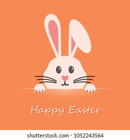 Colorful Happy Easter greeting card with rabbit, bunny, eggs and banners