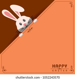 Colorful Happy Easter greeting card with rabbit, bunny, eggs and banners