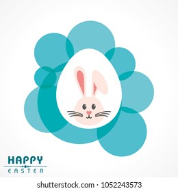 Colorful Happy Easter greeting card with rabbit, bunny, eggs and banners