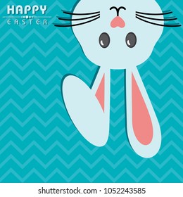 Colorful Happy Easter greeting card with rabbit, bunny, eggs and banners