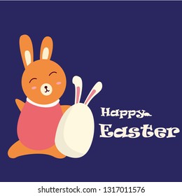 Colorful Happy Easter greeting card with rabbit, bunny, egg