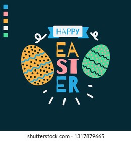 Colorful Happy Easter greeting card labels with vector illustration