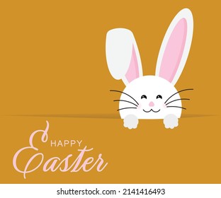 Colorful Happy Easter greeting card with rabbit, bunny, eggs with banners