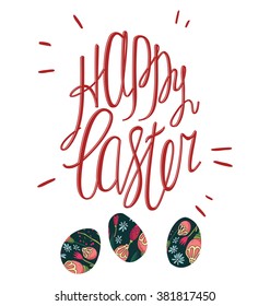 Colorful Happy Easter greeting card with flowers eggs composition