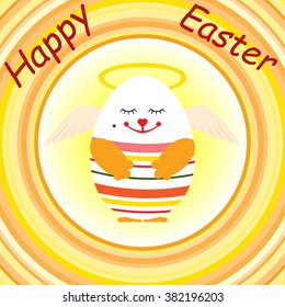 Colorful Happy Easter greeting card with cute egg - vector illustration