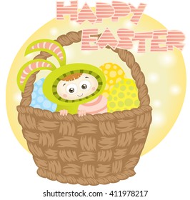 Colorful Happy Easter greeting card with bunny
