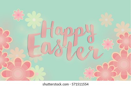 Colorful Happy Easter greeting card with flowers composition. Vector illustration.