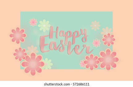 Colorful Happy Easter greeting card with flowers composition. Vector illustration.