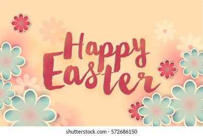 Colorful Happy Easter greeting card with flowers composition. Vector illustration.