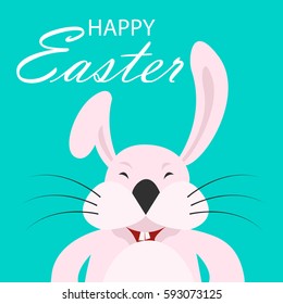 Colorful Happy Easter greeting card with rabbit, bunny, eggs and banners